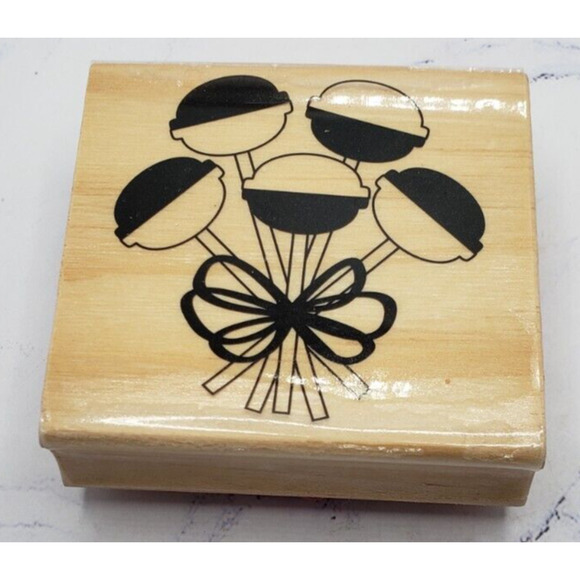 Wood Mounted Bundle of Lollipops Sweet Dessert Rubber Stamp - Picture 1 of 8